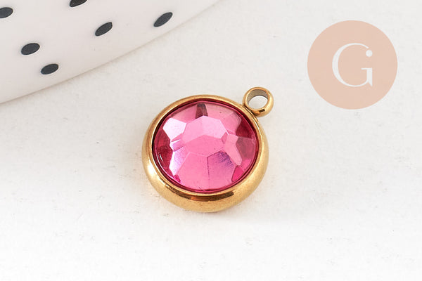 Pendentif pierre acier 304 inoxydable doré 12mm, x1 (G10745)