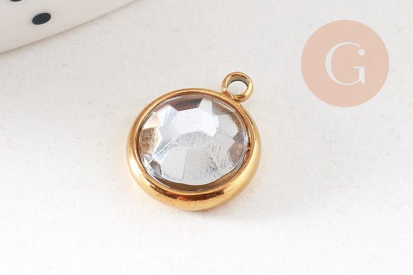 Pendentif pierre acier 304 inoxydable doré 12mm, x1 (G10745)