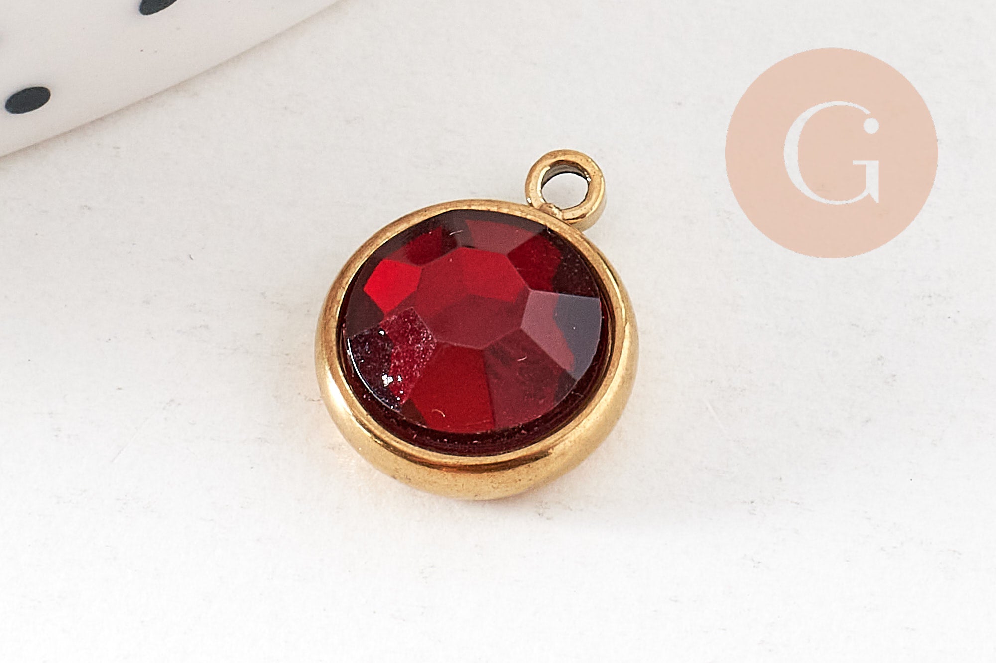 Pendentif pierre acier 304 inoxydable doré 12mm, x1 (G10745)