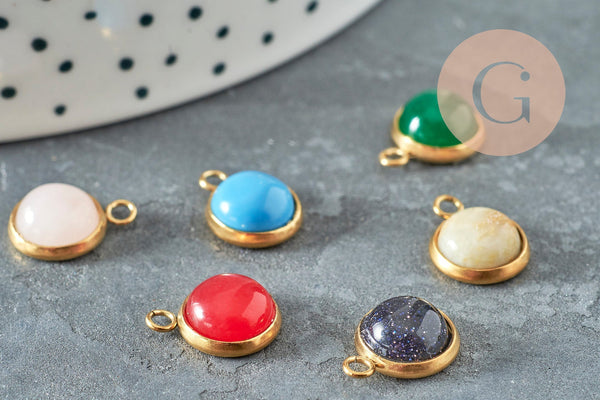 Pendentif pierre acier 304 inoxydable doré 19mm, x1 (G9487)