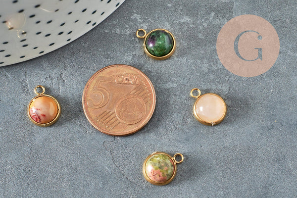 Pendentif pierre acier 304 inoxydable doré 19mm, x1 (G9487)