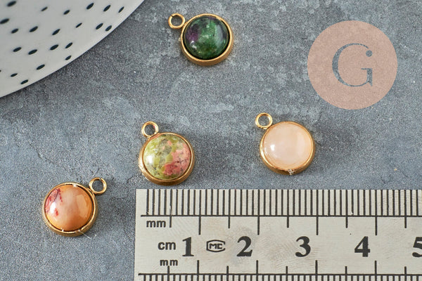 Pendentif pierre acier 304 inoxydable doré 19mm, x1 (G9487)