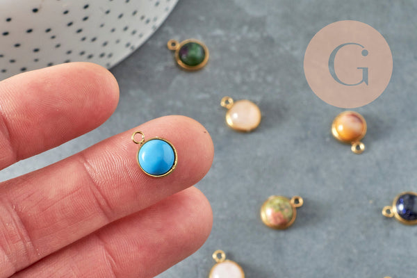 Pendentif pierre acier 304 inoxydable doré 19mm, x1 (G9487)