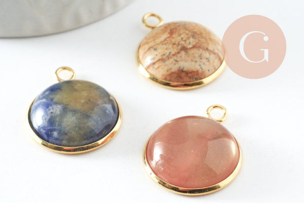 Pendentif pierre acier 304 inoxydable doré 27mm, x1 (G9486)