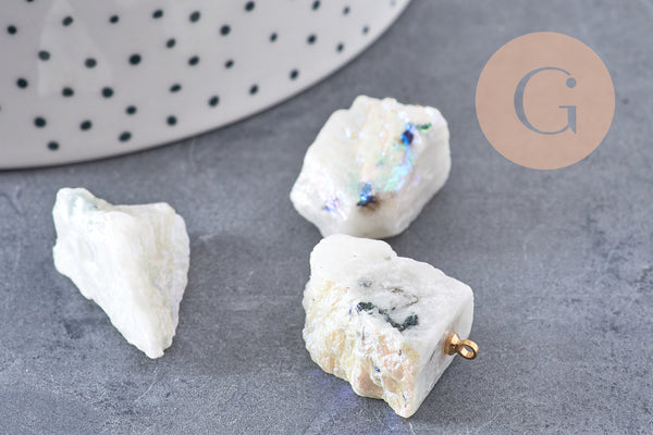 Pendentif pierre de lune naturelle,pierre brute, création bijoux pierre de lune naturelle,pendentif pierre doré, x1 (G3387)