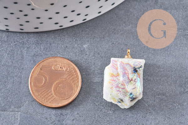Pendentif pierre de lune naturelle,pierre brute, création bijoux pierre de lune naturelle,pendentif pierre doré, x1 (G3387)