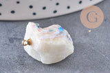 Pendentif pierre de lune naturelle,pierre brute, création bijoux pierre de lune naturelle,pendentif pierre doré, x1 (G3387)