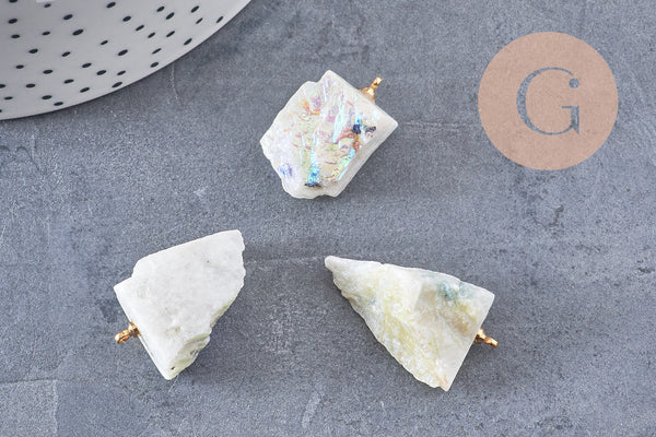 Pendentif pierre de lune naturelle,pierre brute, création bijoux pierre de lune naturelle,pendentif pierre doré, x1 (G3387)