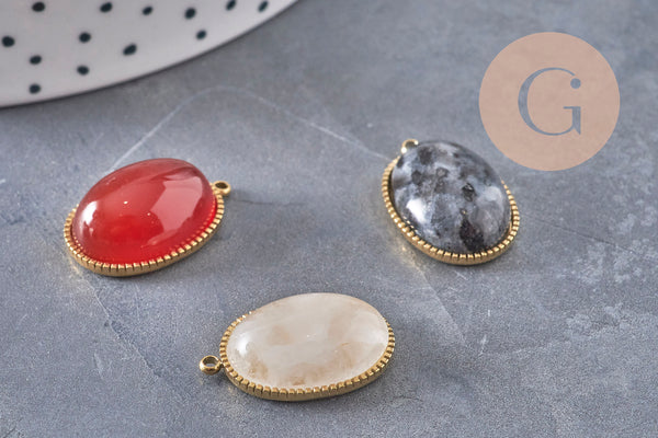 Pendentif pierre naturelle acier 304 inoxydable doré/platine 22mm, x1 (G10982)