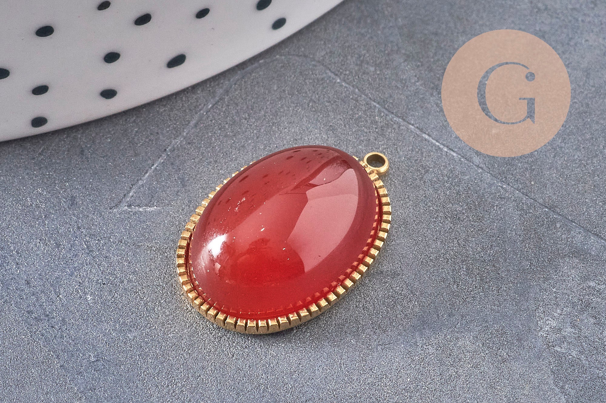 Pendentif pierre naturelle acier 304 inoxydable doré/platine 22mm, x1 (G10982)
