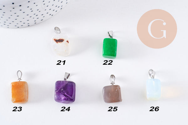 Pendentif pierre roulée naturelle ou de synthèse acier 304 inoxydable platine 15-35mm, x1 (G8379)