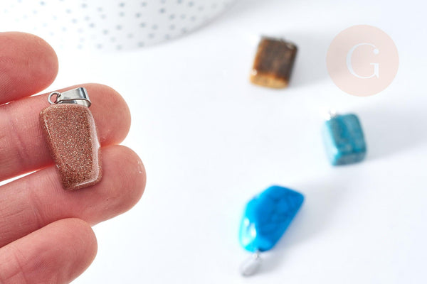 Pendentif pierre roulée naturelle ou de synthèse acier 304 inoxydable platine 15-35mm, x1 (G8379)