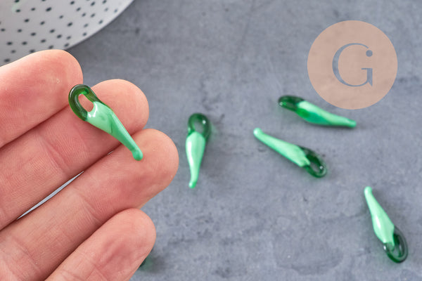 Pendentif piment verre tchèque 18-27mm,pendentif verre artisanal,pendentif chance x10 G4231