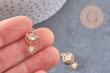 Pendentif planète étoile laiton doré 18K zircon 21mm, pendentif en cristal création bijoux porte bonheur femme en zircon, x1 (G5994)