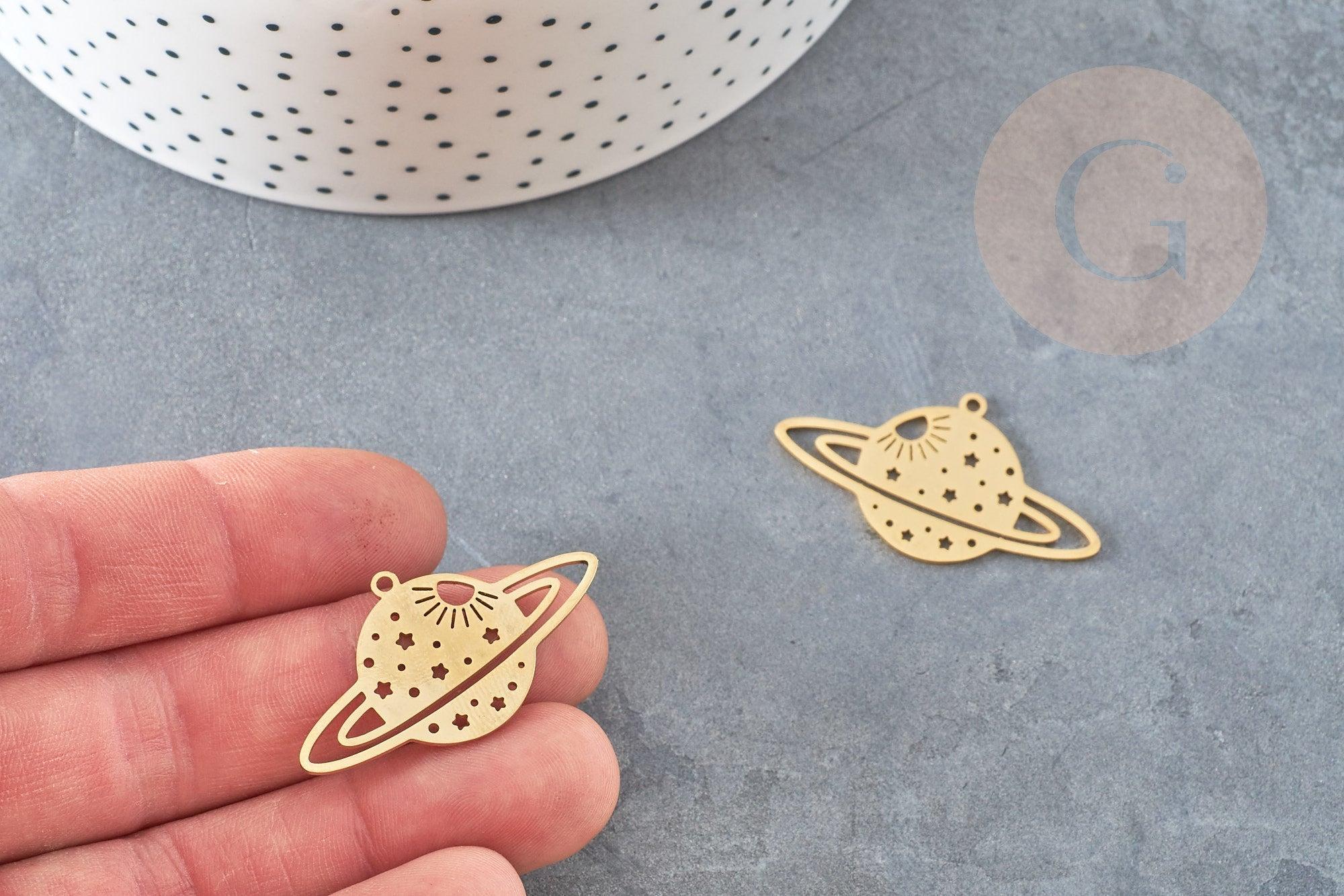Pendentif planète étoiles acier 201 inoxydable dore 21.5mm, x1 (G6140)