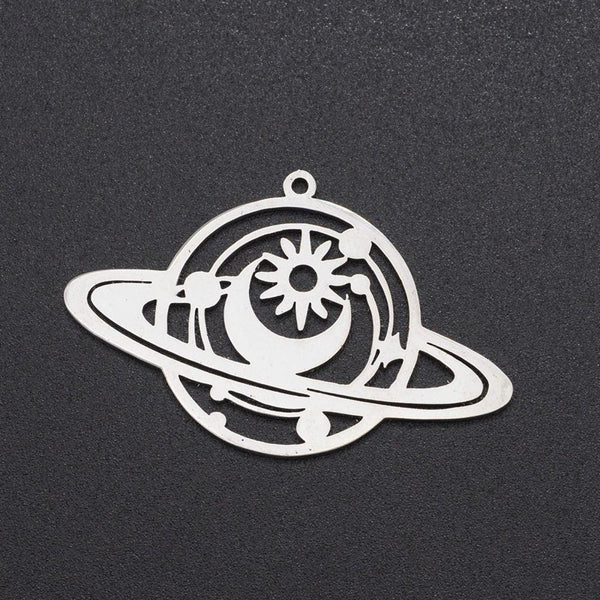 Pendentif planète mystique acier 201 inoxydable argenté 25.5mm,breloque platine acier inoxydable doré sans libréation de nickel, x1 (G6139)