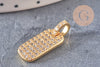 Pendentif plaque laiton doré 18k cristal zircon,17.5mm, x1 (G5245)
