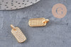 Pendentif plaque laiton doré 18k cristal zircon,17.5mm, x1 (G5245)