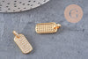 Pendentif plaque laiton doré 18k cristal zircon,17.5mm, x1 (G5245)