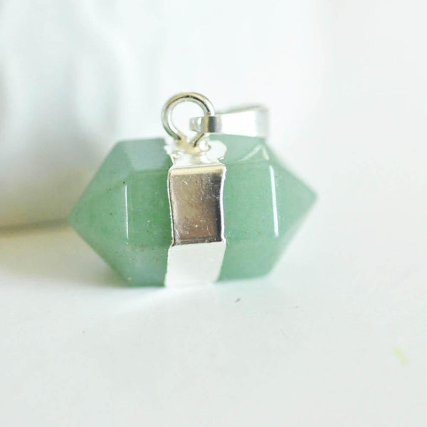 Pendentif pointe aventurine verte,pendentif bijoux, pendentif cristal naturel argenté, Bijou pierre, X1 G1293
