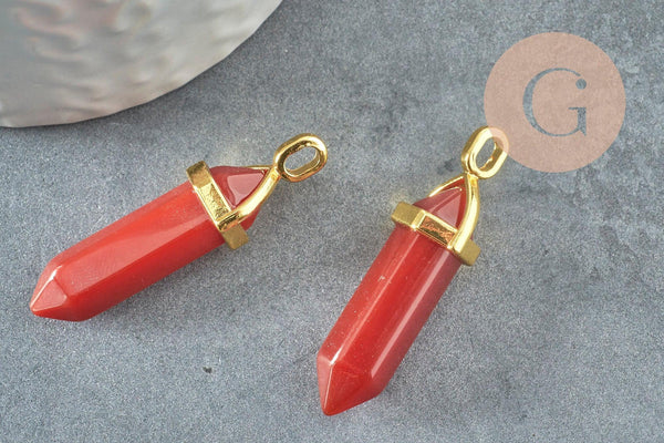 Pendentif pointe cornaline naturelle laiton doré 37-40mm création bijoux pierre naturelle, x1 G5184