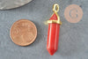 Pendentif pointe cornaline naturelle laiton doré 37-40mm création bijoux pierre naturelle, x1 G5184