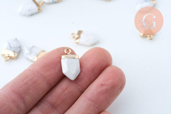 Pendentif pointe howlite naturelle 19mm, pendentif, bijou pierre,pendentif pierre marbrée howlite naturelle, x1 G6041