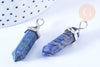 Pendentif pointe lapis-lazuli naturel laiton argenté 39-41mm, x1 (G7091)