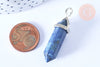 Pendentif pointe lapis-lazuli naturel laiton argenté 39-41mm, x1 (G7091)