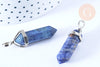 Pendentif pointe lapis-lazuli naturel laiton argenté 39-41mm, x1 (G7091)