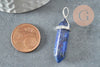 Pendentif pointe lapis lazulis naturel zamac argenté 40mm, x1 (G4078)