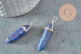 Pendentif pointe lapis lazulis naturel zamac argenté 40mm, x1 (G4078)