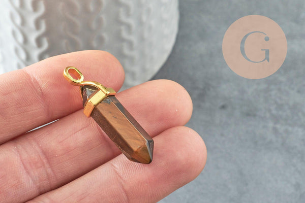 Pendentif pointe oeil de tigre, pendentif bijoux pierre naturelle,bijou pierre,oeil de tigre naturel,37-40mm, x1 G5159