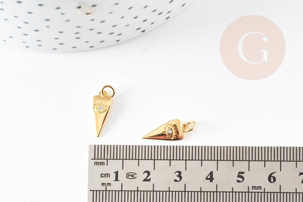Pendentif pointe oeil laiton doré zircon 15mm, un pendentif doré sans nickel pour la création de bijoux chance x1 G3172