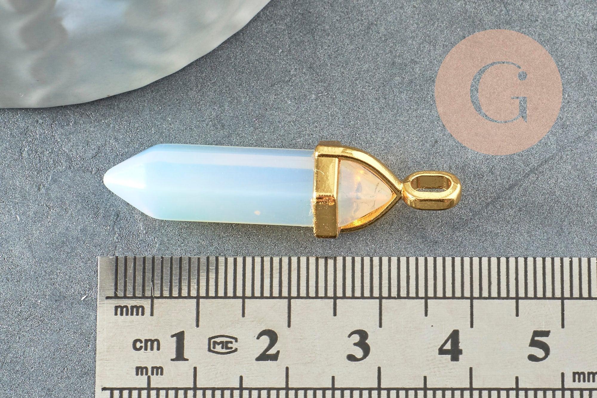 Pendentif pointe opalite opaque zamac doré 37~40mm, pendentif bijoux pierre, opalite naturelle, 37~40mm, x1 G0087