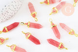 Pendentif pointe pierre quartz cerise, création bijoux, pendentif pierre,pendentif zamac doré, pierre synthétique,40mm, x1 G5166