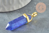 Pendentif pointe pierre watermelon bleue zamac doré 40mm, création bijoux pierre, x1 G5165
