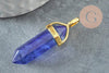 Pendentif pointe pierre watermelon bleue zamac doré 40mm, création bijoux pierre, x1 G5165