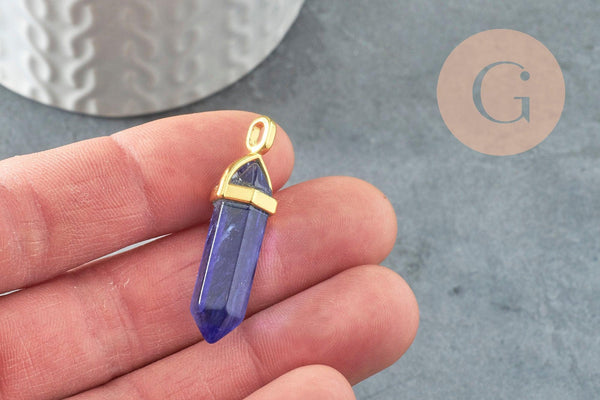 Pendentif pointe pierre watermelon bleue zamac doré 40mm, création bijoux pierre, x1 G5165