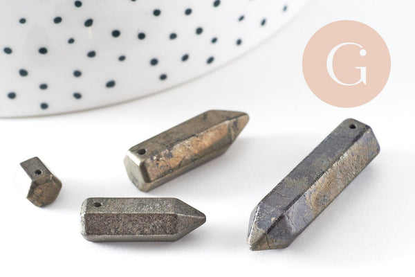 Pendentif pointe pyrite grise, pendentif goutte, pyrite naturelle,10-35mm, x1 (G3527)