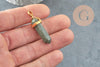 Pendentif pointe quartz vert naturel zamac doré 40mm, création bijoux pierre naturelle, x1 G2984