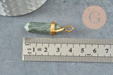 Pendentif pointe quartz vert naturel zamac doré 40mm, x1 (G2984)
