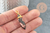 Pendentif pointe rhodonite naturelle zamac doré 38mm, création bijou pierre naturelle x1 G2802