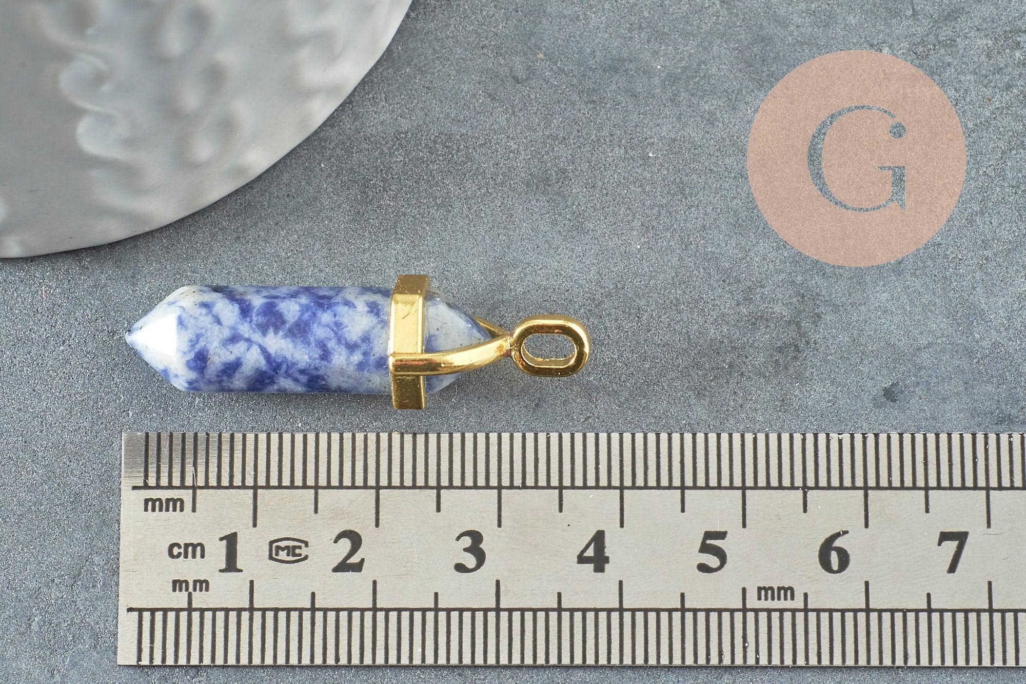 Pendentif pointe sodalite bleu naturelle laiton doré 37-41mm, pendentif bijoux pierre naturelle, x1 G2115