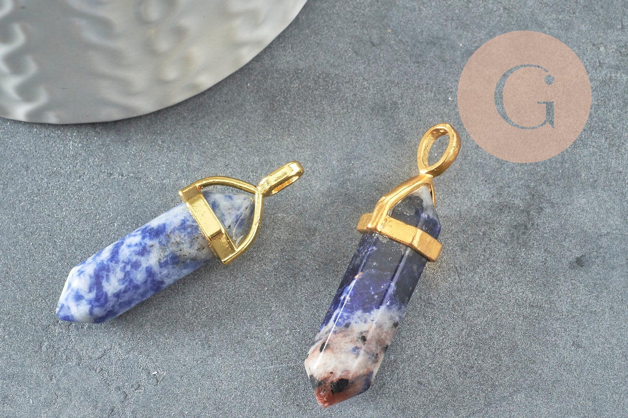 Pendentif pointe sodalite bleu naturelle laiton doré 37-41mm, pendentif bijoux pierre naturelle, x1 G2115