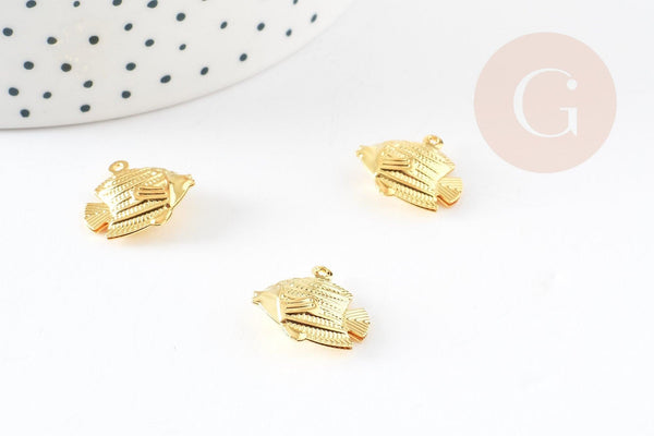 Pendentif poisson laiton doré , pendentif 17mm, x5 (G2806)