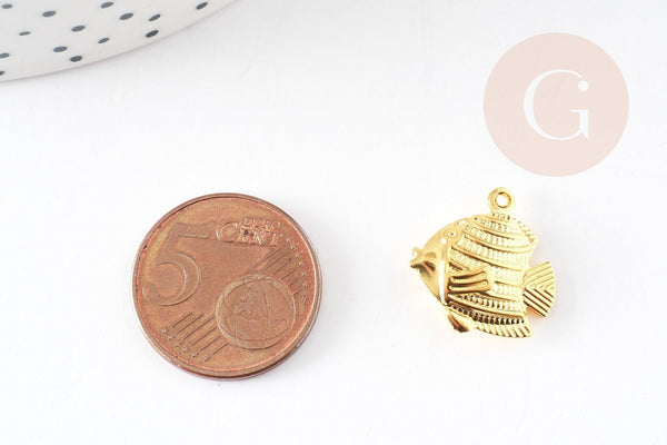 Pendentif poisson laiton doré , pendentif 17mm, x5 (G2806)