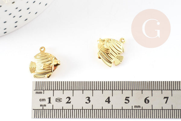Pendentif poisson laiton doré , pendentif 17mm, x5 (G2806)