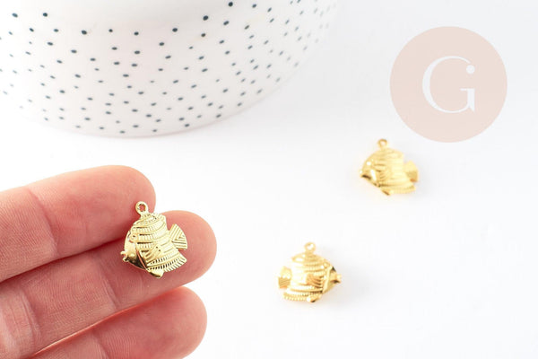 Pendentif poisson laiton doré , pendentif 17mm, x5 (G2806)