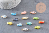 Pendentif poisson porcelaine multicolore Acier 304 inoxydable doré 25mm, x1 (G9816)